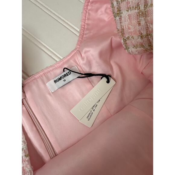 NWT Rumored Wiggy Dress Pink Shimmer Tweed Squared Neck Bodycon Size 10 - Picture 8 of 8